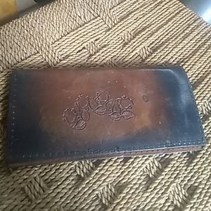 Vintage leather checkbook handmade with rose print